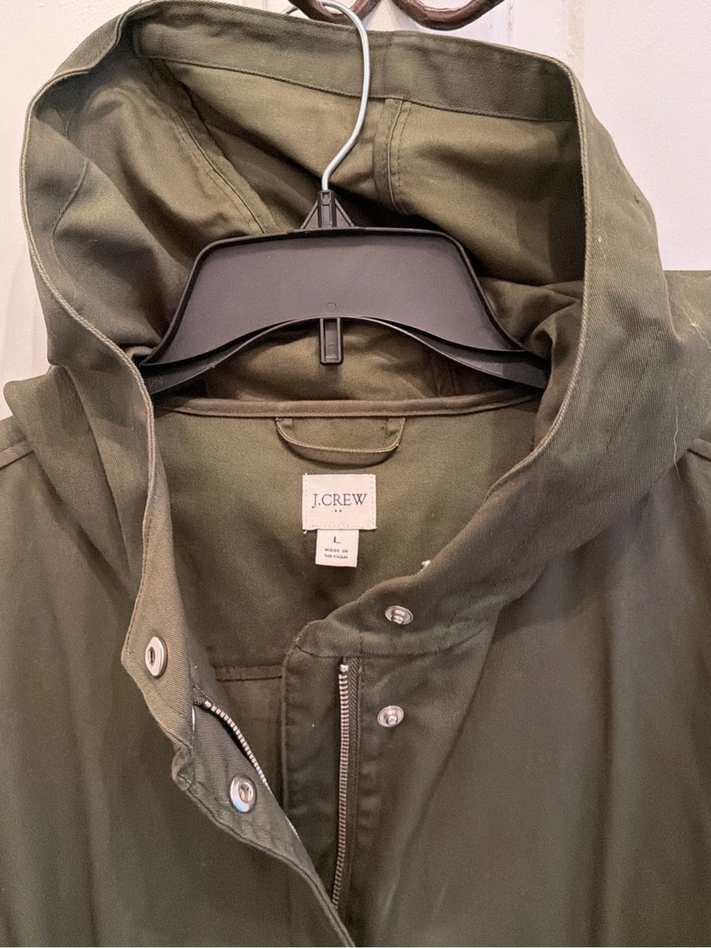 J.Crew Women's L Olive Green Hooded Utility Field Jacket Cotton Drawstring - Picture 2 of 9